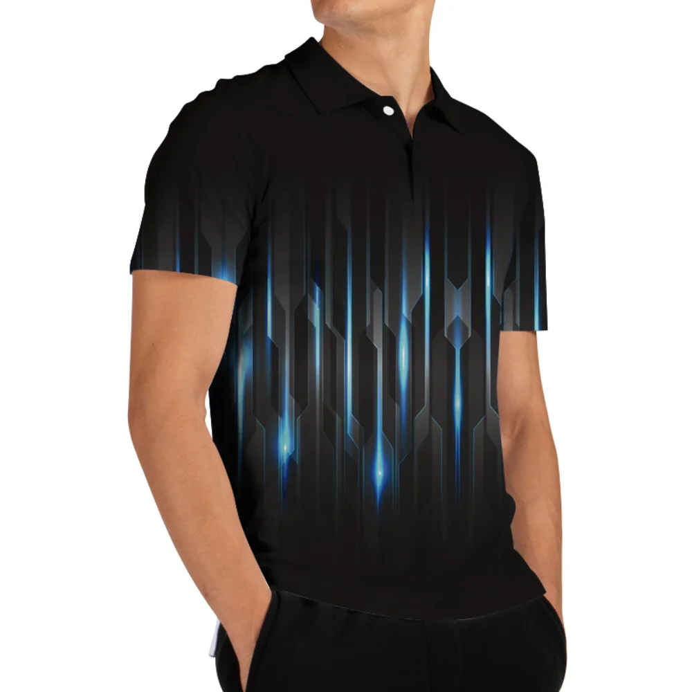 

Covrlge Men Stand Collar 3D Print Fabric Polo Shirt Summer Short Sleeve PoloShirt for Men Button Down Shirt Daxi Shirt MTP221