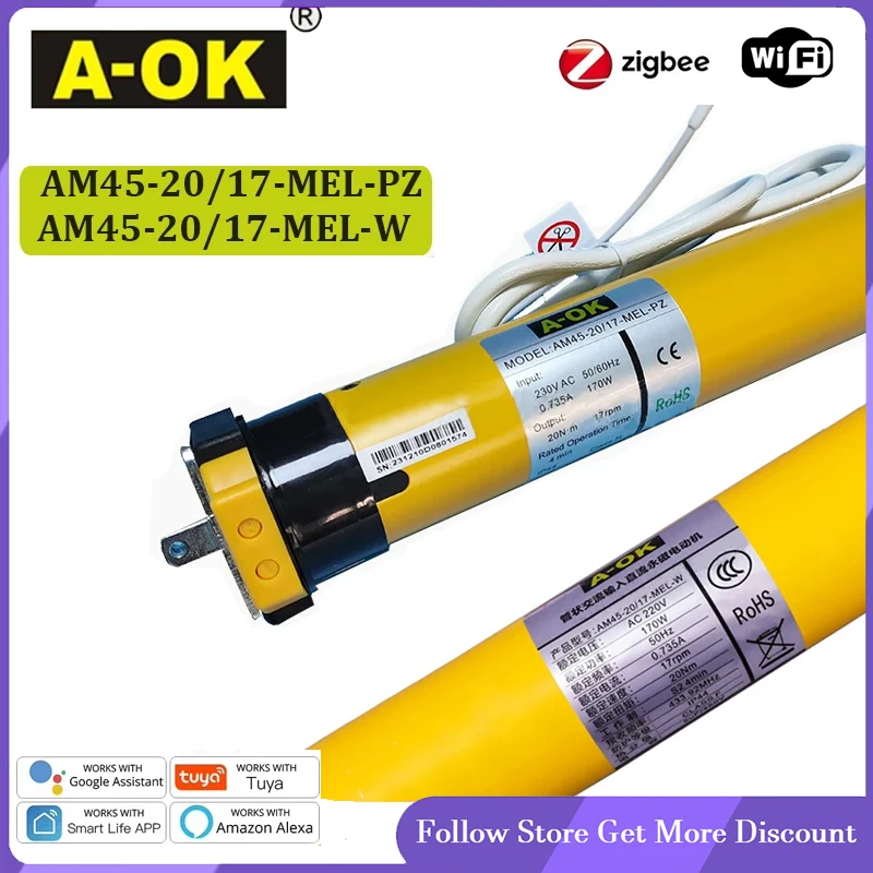 ระบบม่านม้วนอัจฉริยะ A-OK AM45 20 17 รองรับ Tuya WiFi Zigbee RF433 ปรับแต่งความกว้างม่านได้ 50 มม.-85 มม. 1