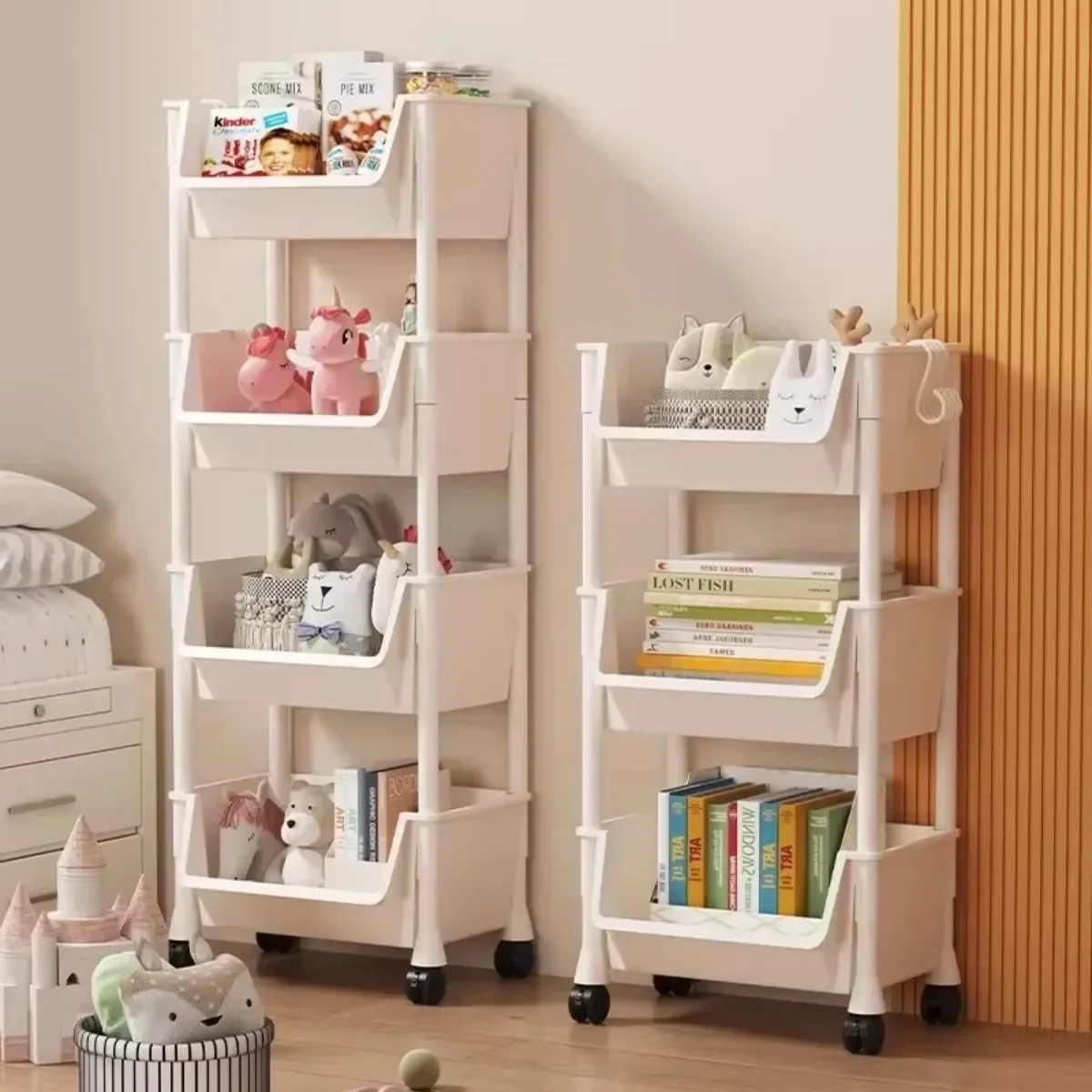 Mobile Storage Rack Trolley Bookshelf Multi-layer Plastics Organizer Utility Storage Cart for Kitchen Bathroom