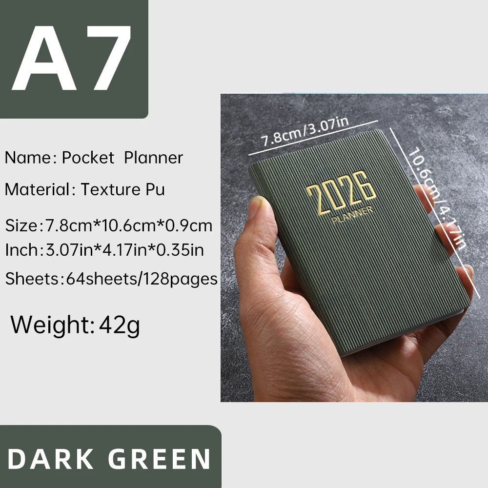 Compact 2026 English Planner – Mini Portable Pocket Schedule Book with 128 Pages, 64 Sheets Weekly Calendar