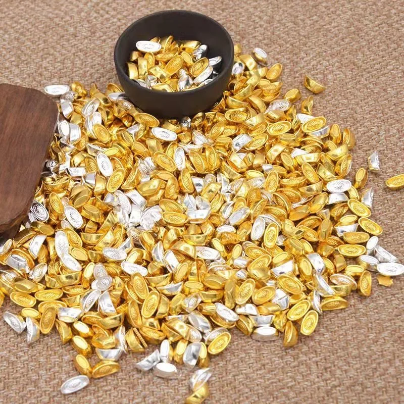 

10Pcs 20MM Chinese Gold Silver Ingot Ornament Yuanbao Fengshui Decor Mascot Metal Crafts Auspicious Lucky Collection Gifts