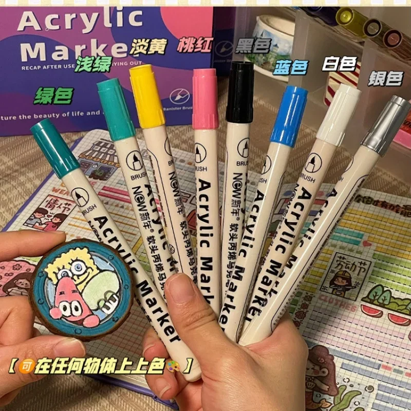 12/24 Colors Acrylic Marker Pens Waterproof Pen Soft brush Nib Student Art For Glass Stone Metal Glass Wood Plasctic Paper
