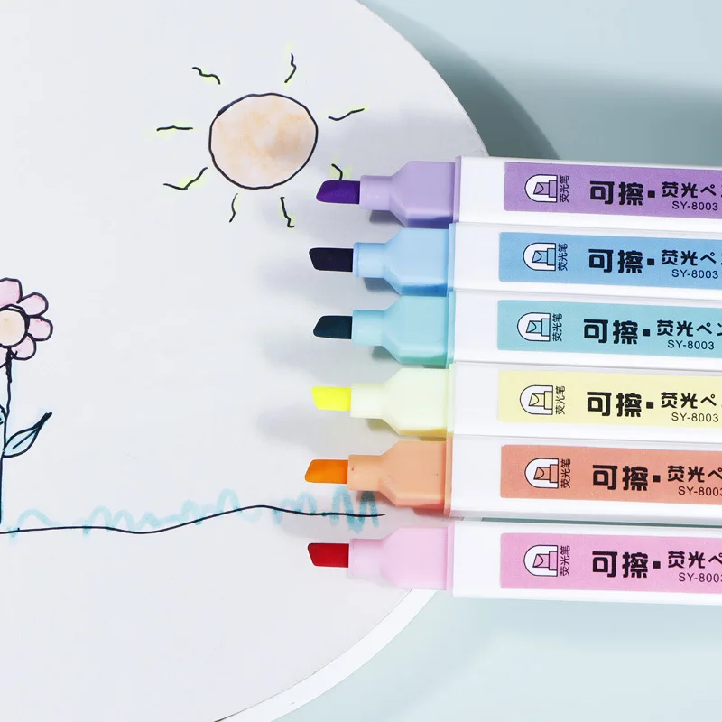 귀여운 지워지는 하이라이터 파스텔 마커, 듀얼 팁 형광 펜, 아트 드로잉 낙서 마킹, 학교 사무실 문구, 6 개
