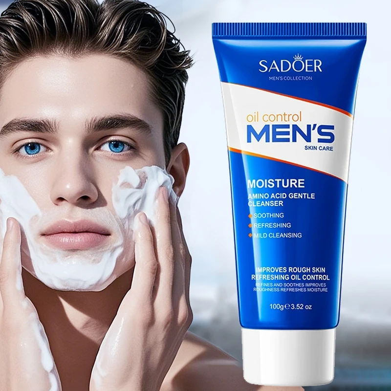 SADOER Men's Facial Cleanser Face Wash Foam Face Cleanser Oil Control Anti Acne Hydrating Moisturizing Men Skin Care Products