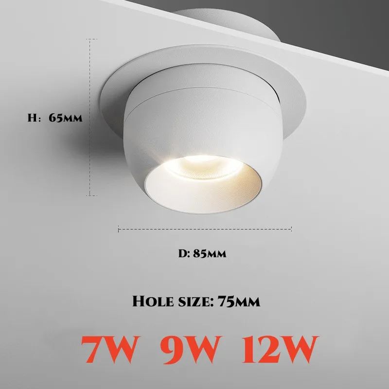 Round 355 Angle Rotate Dimmable LED COB Recessed Downlight 7W 9W 12W Ceiling Spot Light Pic Background Indooor Living Room led downlight,recessed ceiling spotlight,ceiling lamps