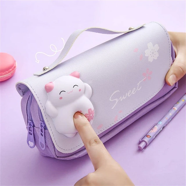 Kawaii Cat Pencil Case Pu Leather Super Capacity School Pencil Box For  Girls Stationery School Supplies - Pencil Cases - AliExpress