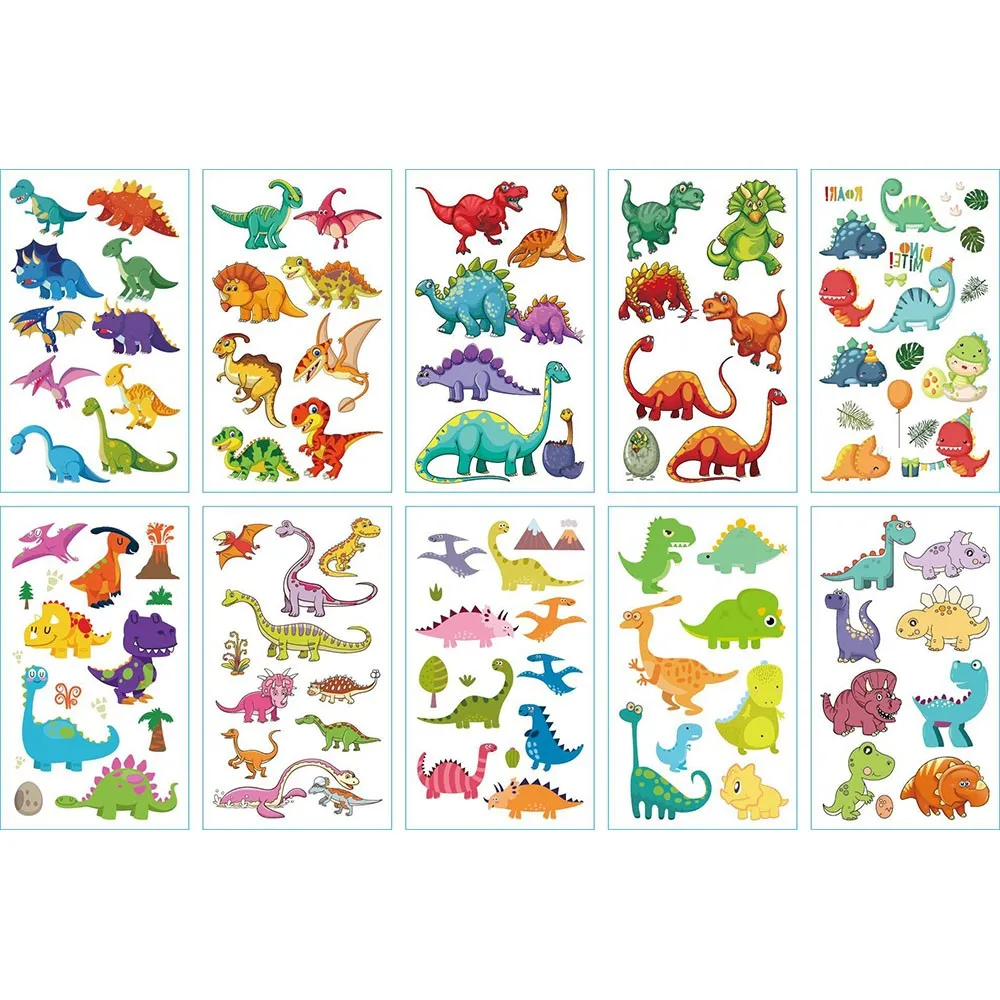 10Pcs/set Fake Tattoo Stickers Cartoon Temporary Tattoos Kids Arm Tattoos Kids Dinosaur Fun Party Tattoo Waterproof Stickers tattoo sticker temporary tattoos