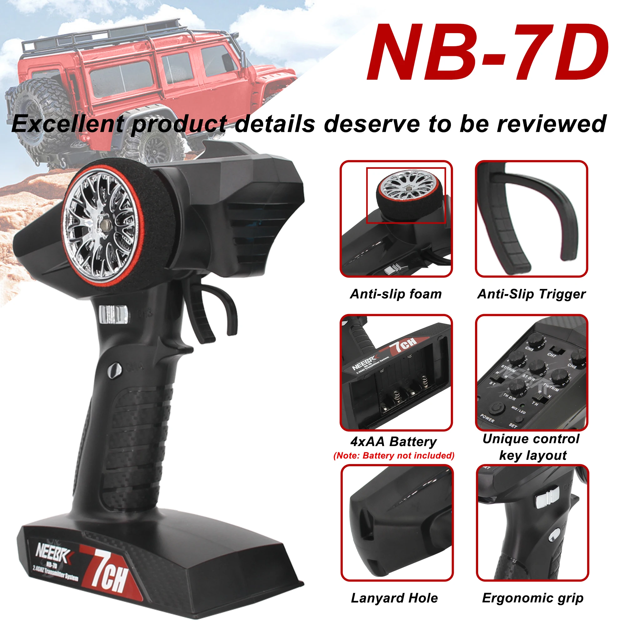 Récepteur RX-G4/RX-G7X pour voiture RC crawler, boîtier noir avec antenne et fils de connexion.