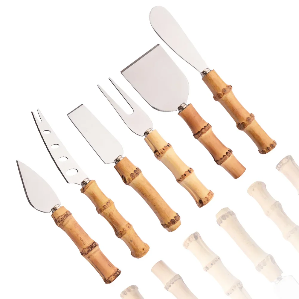 1Pcs Steel Stainless Cheese Cutter Knives Natural Bamboo Handle Cheese Slicer Cutter Tableware Kitchen Baking Tool Set