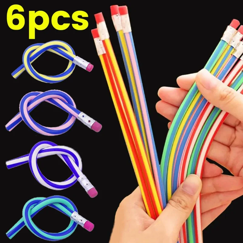 

6/1Pcs Magic Bendy Flexible Soft Pencil with Eraser Colorful Creative Novelty Bend Pencils for Kids Student Gift School Supplies