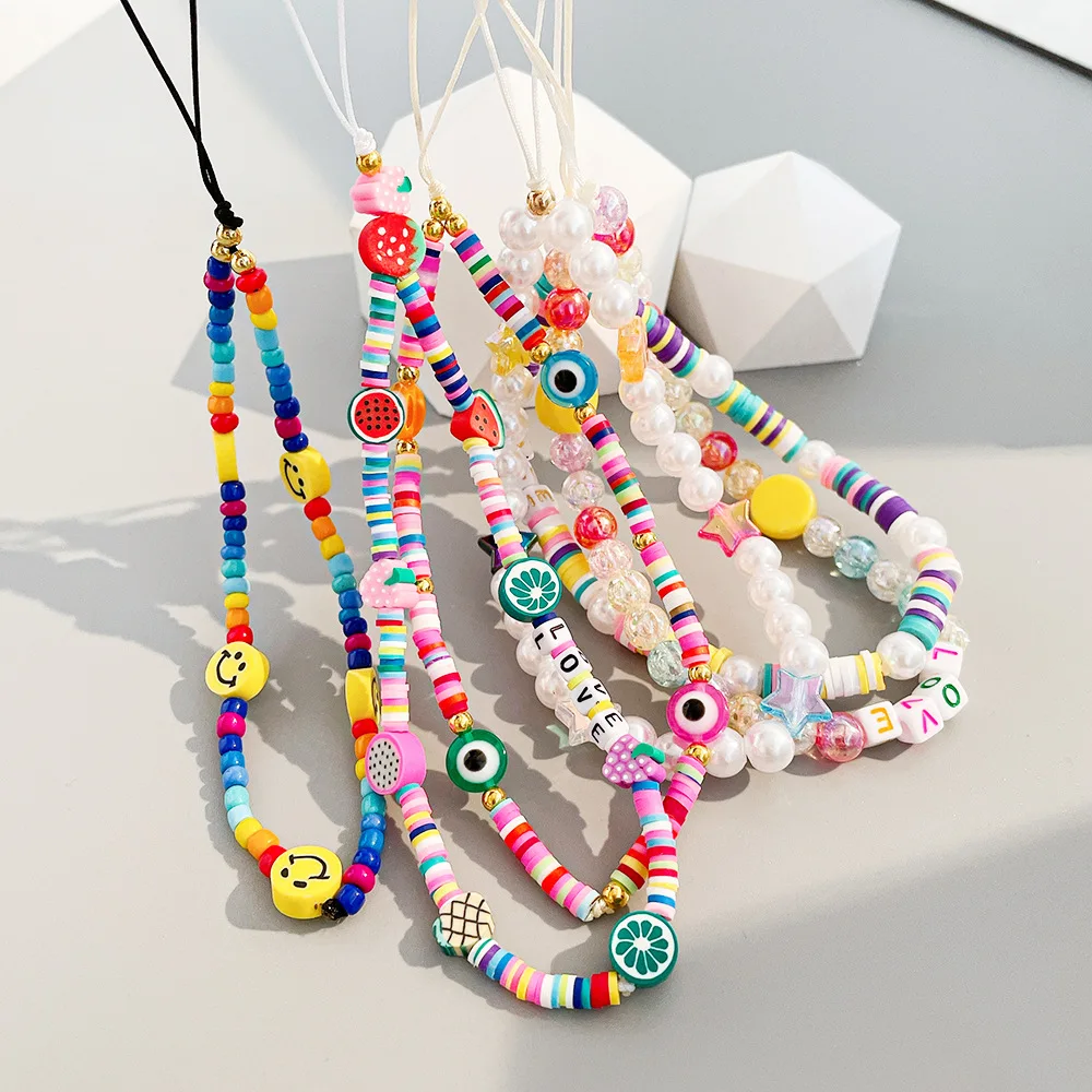 カラフルビーズ ストラップ ハンドメイド キーホルダー カラフルビーズ ストラップ ハンドメイド キーホルダー