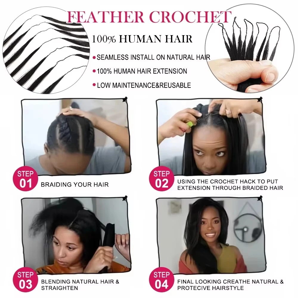 Straight Miracle Knots Crochet Hair For Braiding 100% Human Hair Extension Bone Straight Feathered Human Crochet Hair 5