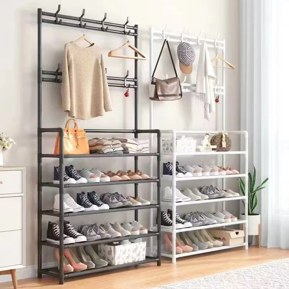 Shoe Rack 5-Tier Simple Integrated Storage Household Stand Clothes Coat Shoemaker Organizer