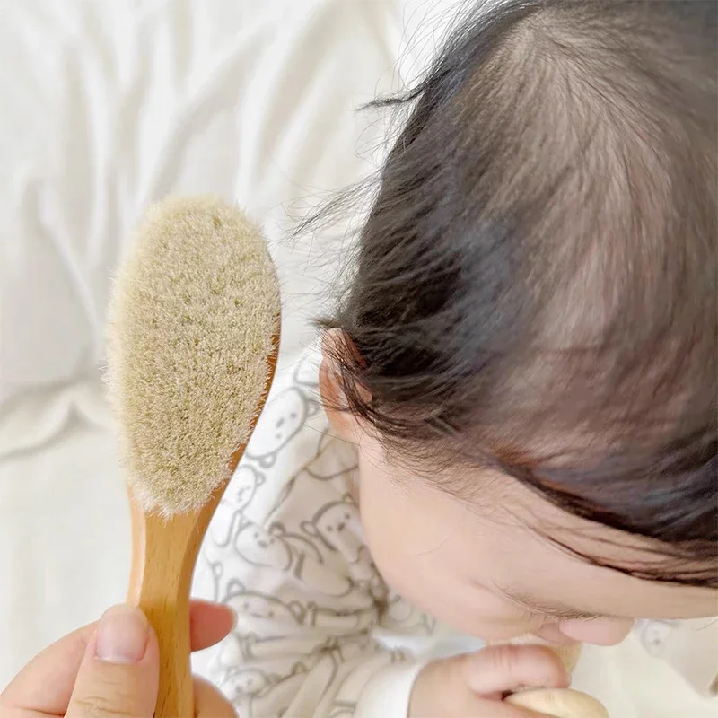 Newborn Baby Wooden Brush Baby Natural Wool Comb Newborn Hair Brush Infant Head Massager Portable Bath Brush Comb for Kids