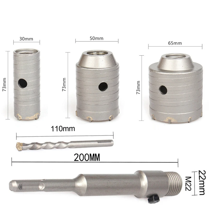 

3pc 30-50mm Hammer Drills Wall Hole Saw Drill Bit set Cutter Tools with Round Shaft Concrete Cement Stone Hole Opener Tools