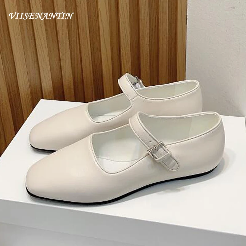 

Soft Genuine Leather Women Ballet Dance Shoe Flat Buckle Strap Square Toe 2023 New Arrival Autumn Nice Walking Sapatos Mujer