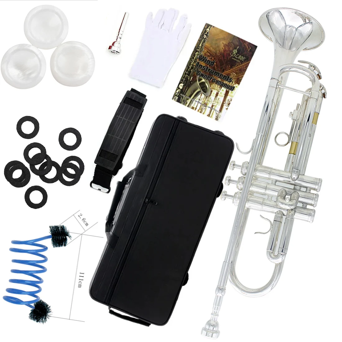 SLADE Silver Trumpet Brass Standard Bb Trumpet Set for Student Beginner with Hard Case Gloves 7 C Mouthpiece Accessories