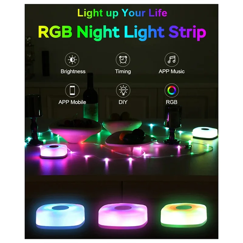 A69enachtlampje LED Night Light Smart APP RGB Camping String Lights Outdoor Waterproof Rechargeable Room Atmosphere Lamp 5M