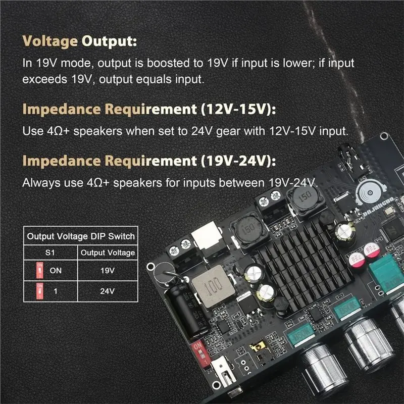 ABMF-TPA3116D2 디지털 파워 앰프 증폭기 모듈 100W 모노 앰프 보드 TW100U 통합 스텝업 전압 회로(19V/2) 포함