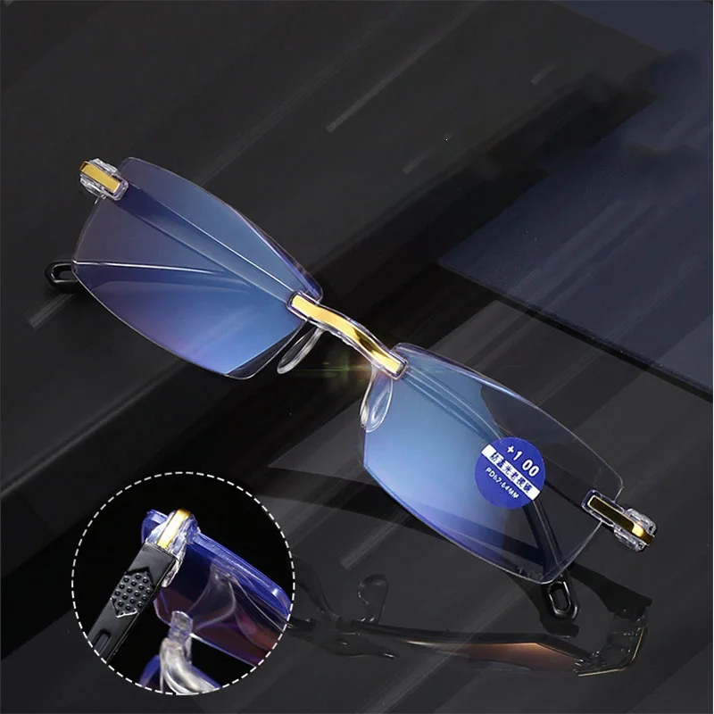 

Vintage Fashion Reading Glasses Metal Rimless Unisex Presbypia Eyeglasses for Men Women Retro Far Sight Anti-blue Light Eyewear