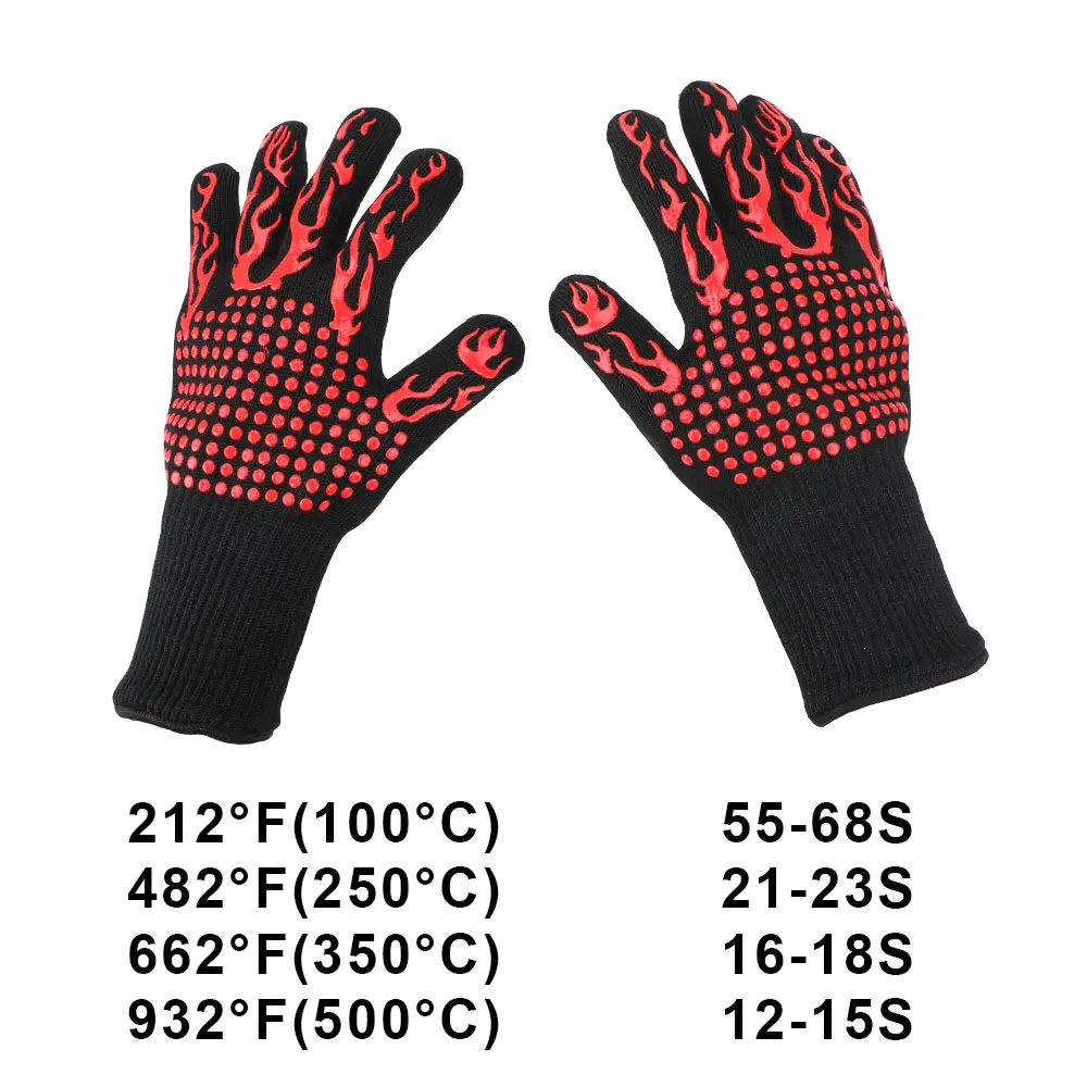 Extreme Heat Resistant Flame Retardant BBQ Gloves with Non-Slip Grip for High-Temperature Cooking