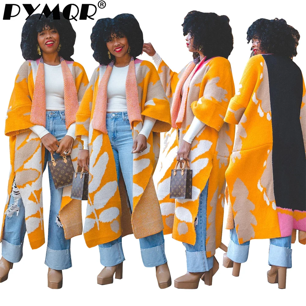 

PYMQR New Casual Short Sleeved Knitted Long Cardigan Jacket Woman Single Breasted Patchwork 2023 Winter Y2K Streetwear Female