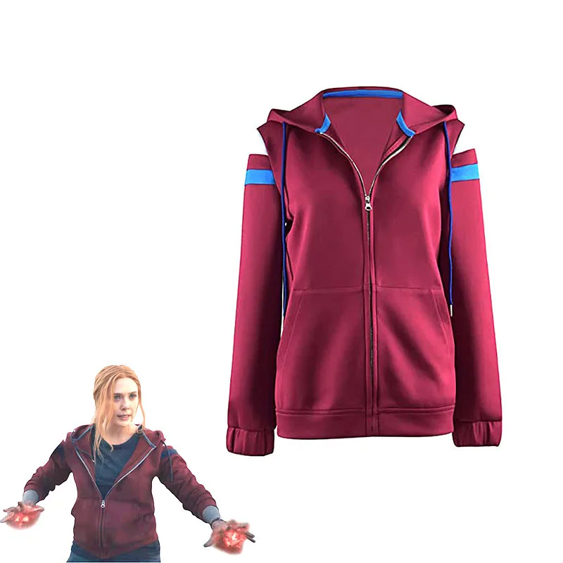 

Wanda Vision-Scarlet Witch Hoodie Cosplay Costume Zip Up Jacket Coat Halloween Carnival Suit wanda maximoff