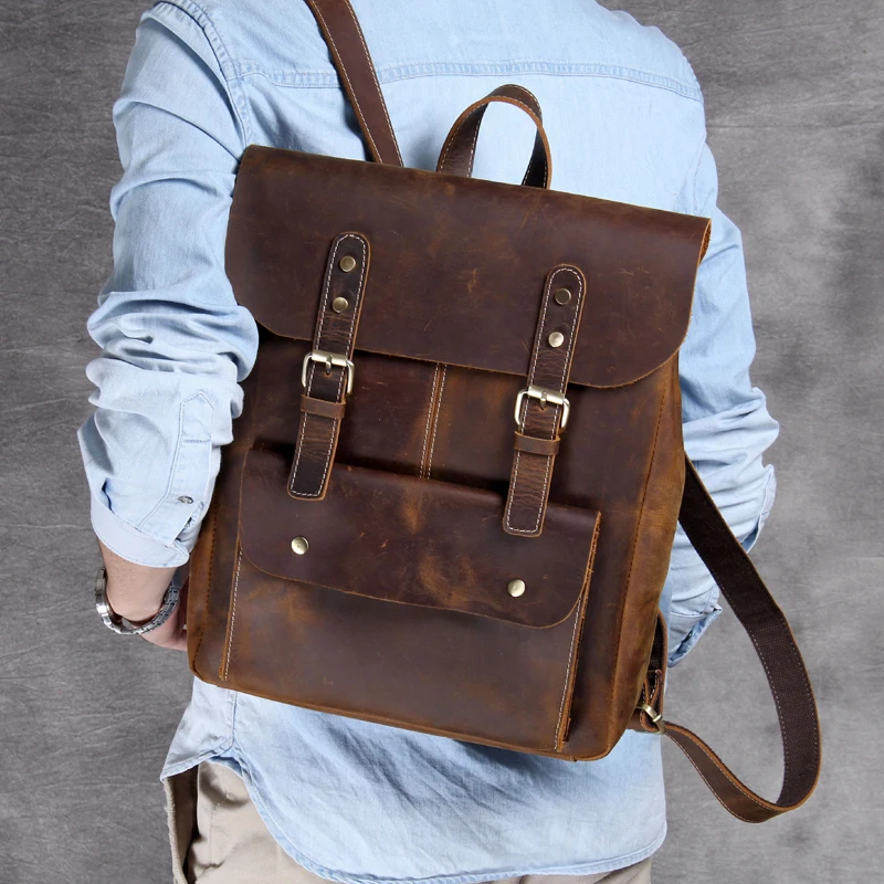

AETOO First layer cowhide college style backpack men and women vintage leather handcrafted casual backpack crazy horse skin