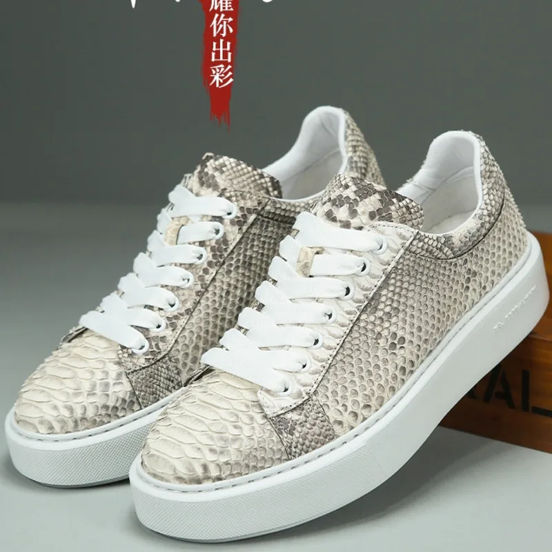 Authentic Python Board Fashionable Versatile Lightweight Genuine Sole Casual Shoes Snake Leather Suede Trendy Men's Shoes Loafer