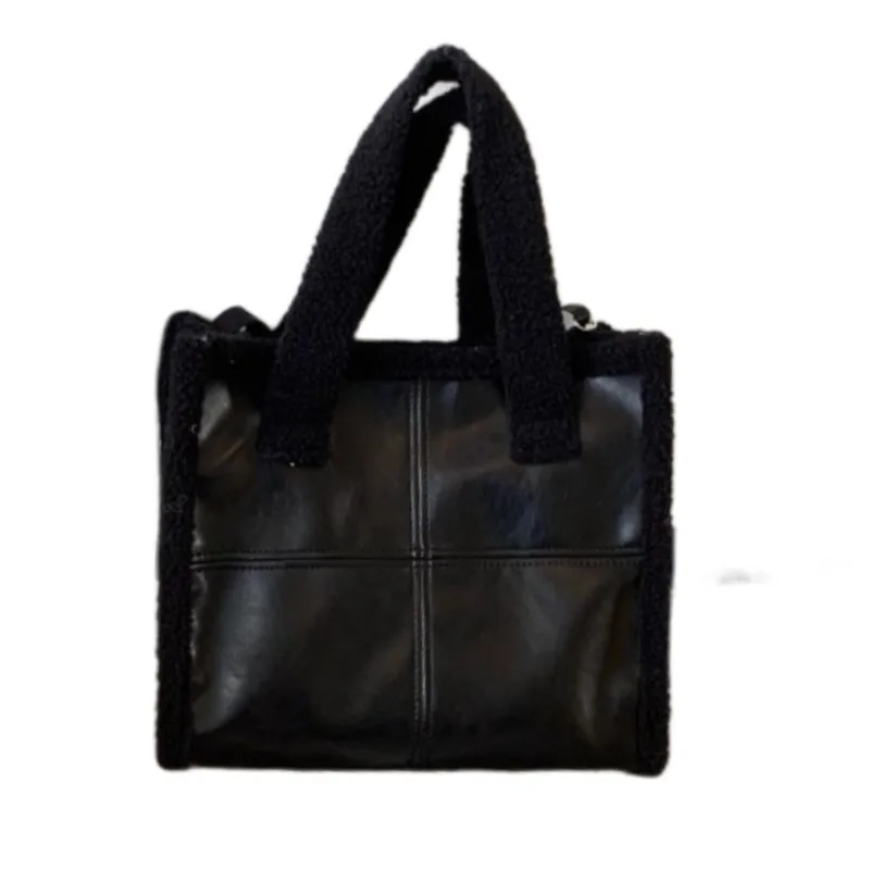 Retro Panel Faux Shearling Tote Bag Women Plush Leather Large Capacity Shoulder Bags Ladies 2025 New Autumn Winter Crossbody Bag