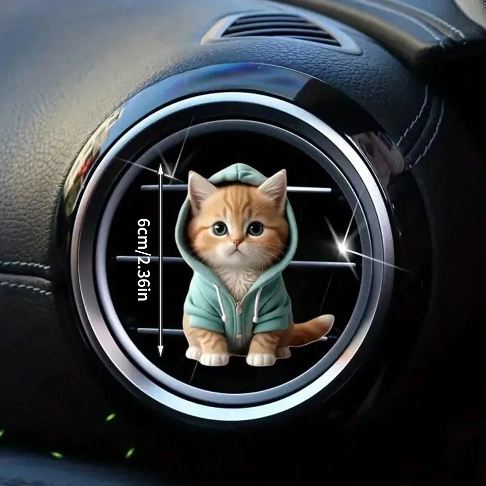 1PC Hooded Kitten Car Air Vent Clip Decoration, Acrylic Aromatherapy Accessory