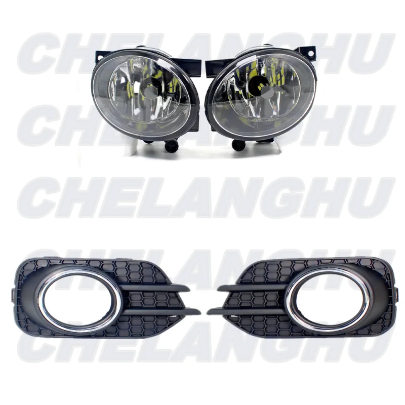 For VW Tiguan 2011 2012 2013 2014 2015 US Version Set Front Bumper Fog Light Fog Lamp +LED Bulbs+Grille cover
