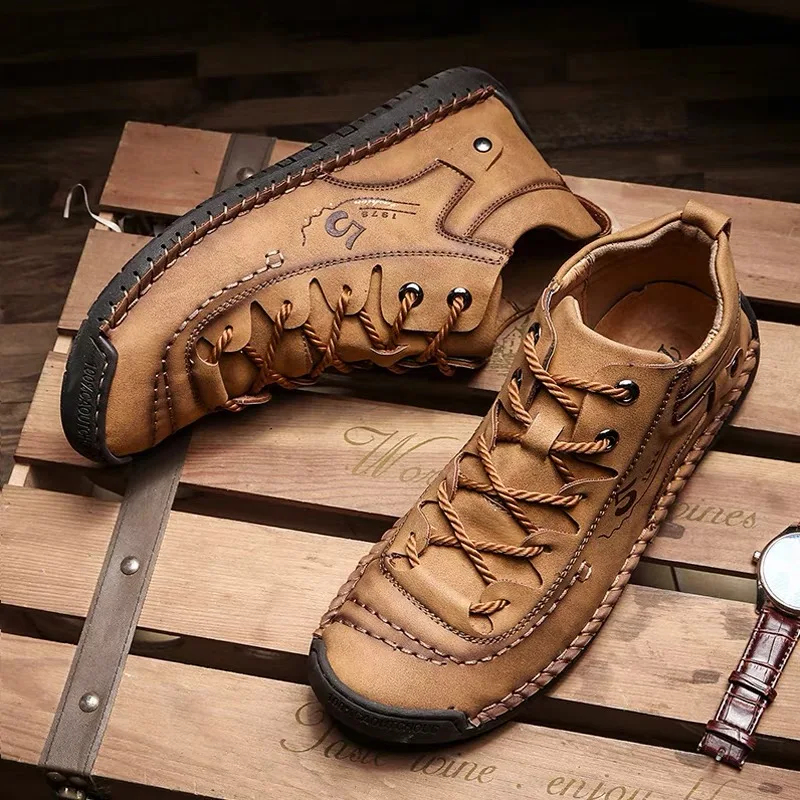 Men Leather Casual Shoes Outdoor Comfortable Non-slip Flats Moccasin,casual shoes,casual sneakers,leather shoes,fashion sneakers