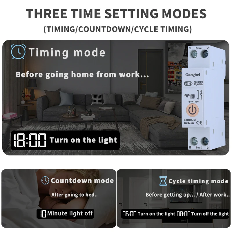 TUYA GBDQA 63A 1P+N WIFI Smart Switch Energy Meter Kwh Metering Monitoring Circuit Breaker MCB Remote Control Circuit Breaker