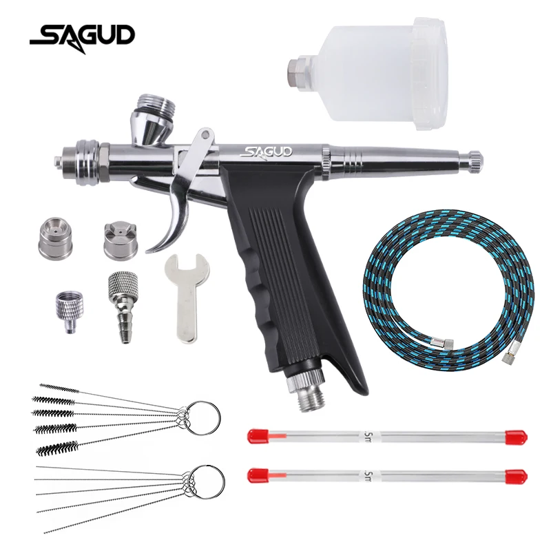 Airbrush Kit Dual-Action 0.5mm Nozzle Airbrush Gun with Cleaning Needle Spray Gun Accessories for Car Model Tattoo Painting ophir down pot dual action airbrush kit 0 35mm nozzle airbrushing for nail cake decorating model painting spray gun ac072