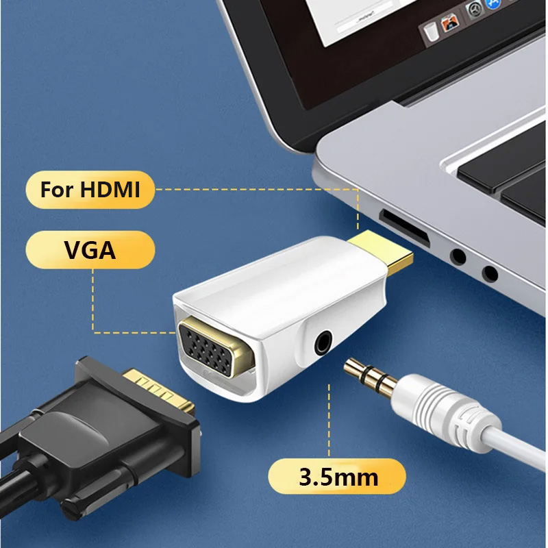 HDMI-compatible Male to VGA Female Adapter HD 1080P Audio Cable Converter For PC Laptop TV Box Computer Display Projector