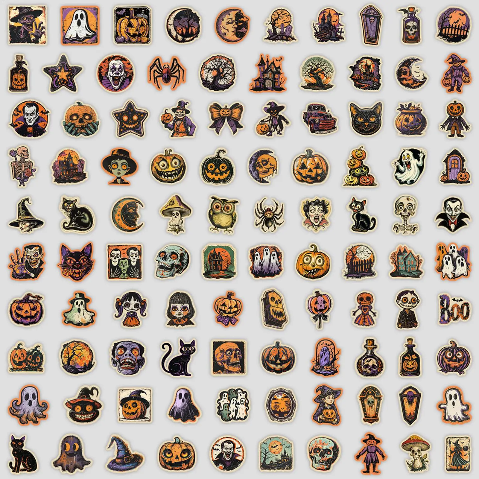 Vintage Halloween Stickers Retro 100 Pieces Skull Halloween Stickers Novelty Toys For Kids Luggage Party Journal Phones Wall