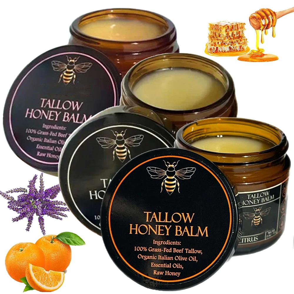 Organic Grass Fed Beef Tallow Balm With Raw Honey Moisturizing Cream For Soft Smooth Skin Handmade All-Natural Moisturizer Skin 1