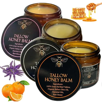 Organic Grass Fed Beef Tallow Balm With Raw Honey Moisturizing Cream For Soft Smooth Skin Handmade All-Natural Moisturizer Skin 1