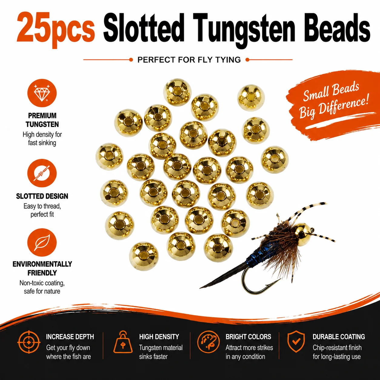 Aventik Eupheng Tungsten Beads for Fly Tying - High-Density Slotted Bead Heads for Nymph Fishing