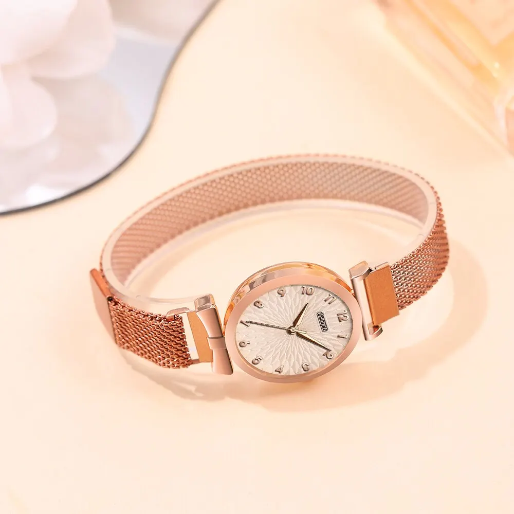2PCS Set Fashion Women Bracelet Quartz Watches Women Magnetic Watch Ladies Sports Dress Rose Gold Wrist Watch Clock Reloj Mujer 4