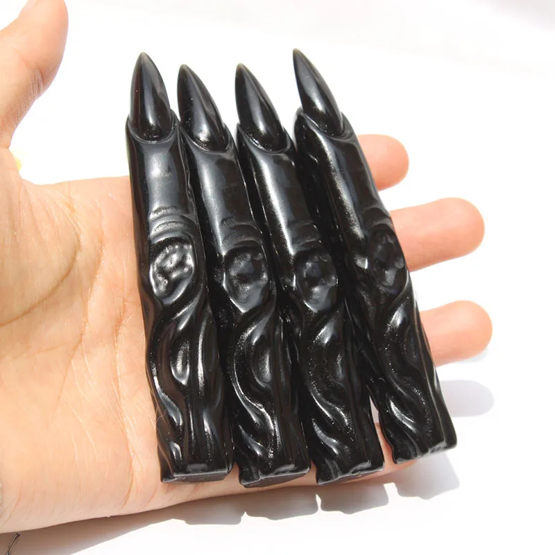 Hot selling natural crystal obsidian witch finger decoration handmade carved ornaments 6