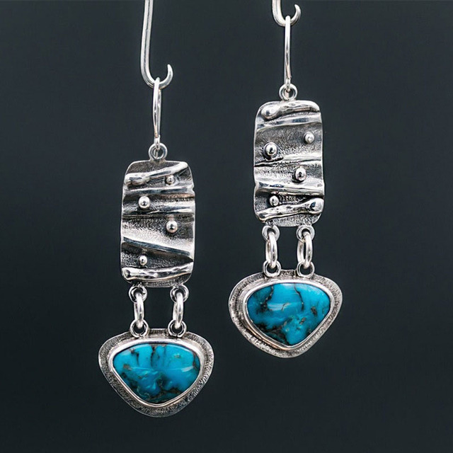 Tribal Spiral Dangle Earrings for Women Metal Geometry Twist Bronze Metal Painting Pattern Ethnic Earrings Gift