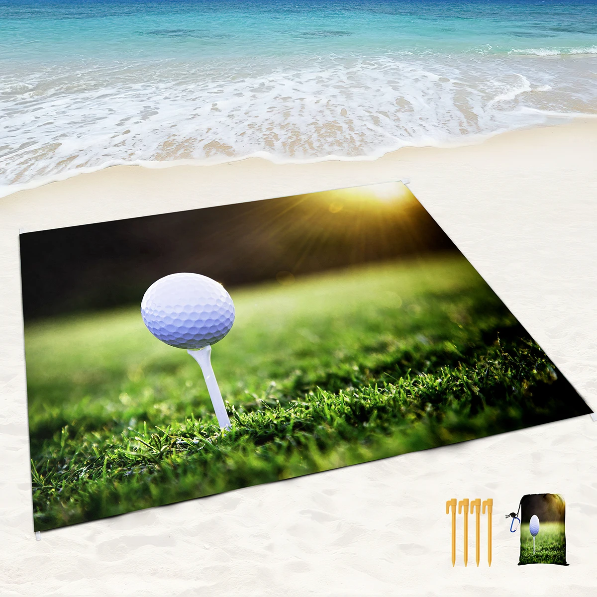 

Пляжные одеяла для гольфа с защитой от песка, водонепроницаемые Полиэстеровые одеяла для пикника с уголками и сетчатой сумкой для пляжа, путешествий, кемпинга