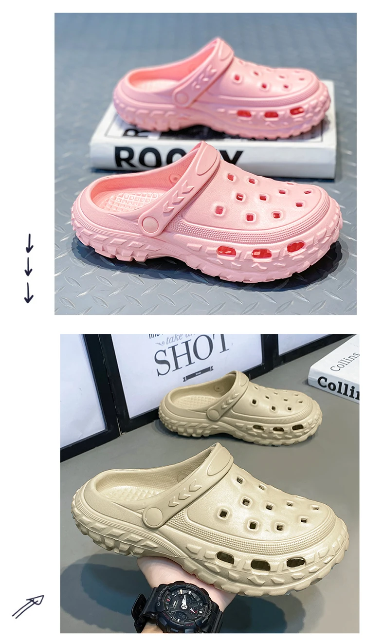 Baotou – pantoufles de printemps pour hommes et femmes, pantoufles d'extérieur, de plage, de jardin, populaires, antidérapantes, chaussures à trou inférieur_voghion.com
