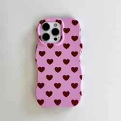 2 - in - 1 Glossy Heart Design Phone Case with Wave Edges - Slim and Comfortable Touch - iPhone 15 (Pink)