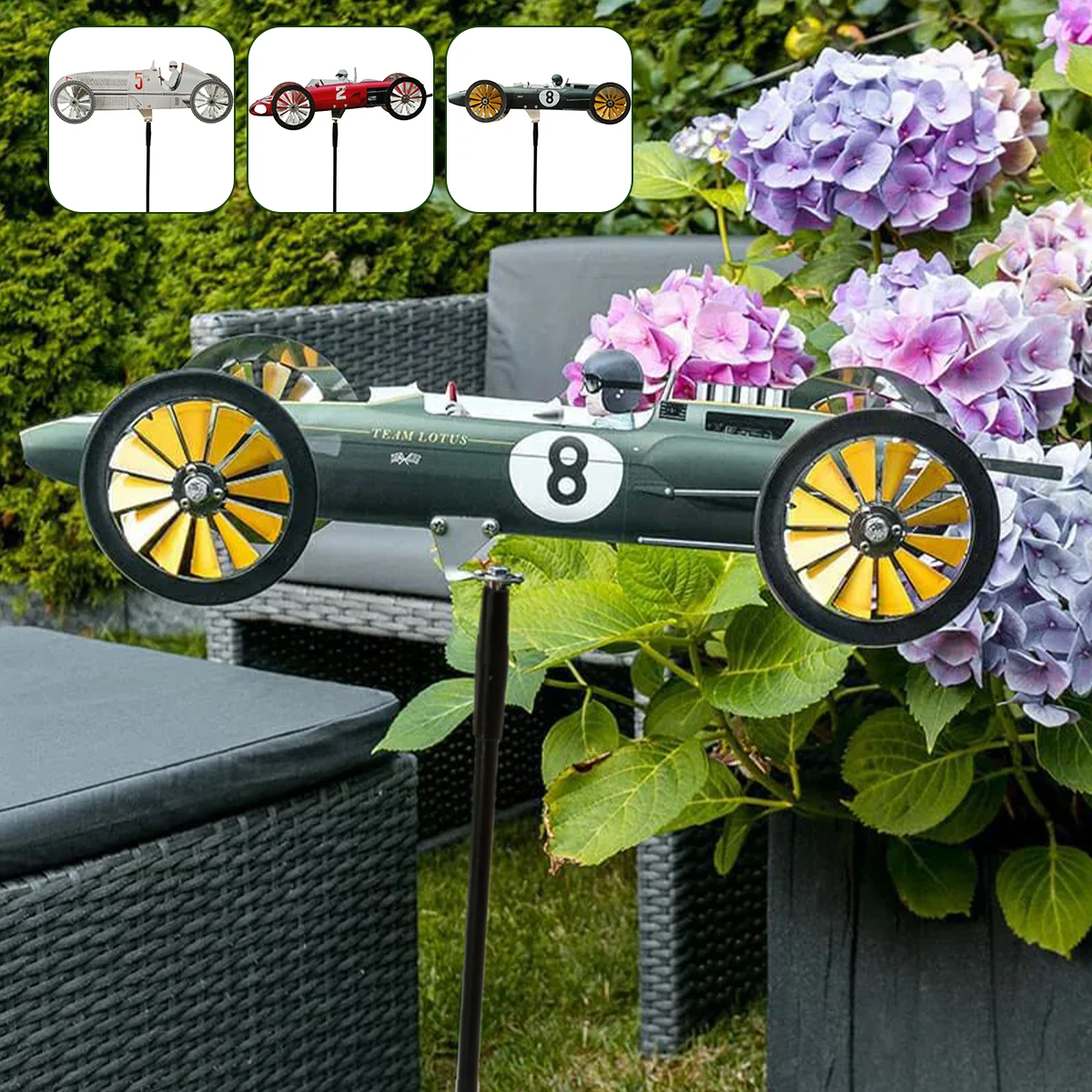 

Racer Windmill Stainless Steel Racing Car Wind Spinner Weather Resistant Creative Hanging Wind Sculpture Model Decoration