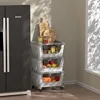 5 Tier Plastic Stackable Basket Cart with Wheels Plastic Stacking Container Bin Utility Rack for Kitchen Pantry Bathroom 6