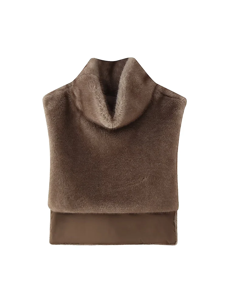 Casual Women Solid Faux Fur Vest Fashion Leisure Sleeveless High Collar Loose Waistcoat New Chic Lady Highstreet Elegant Vests