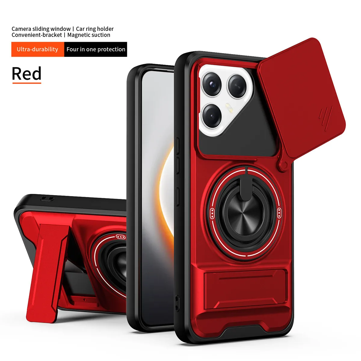 Premium Armor Case with Slide Lens Protector and Magnetic Ring Holder
